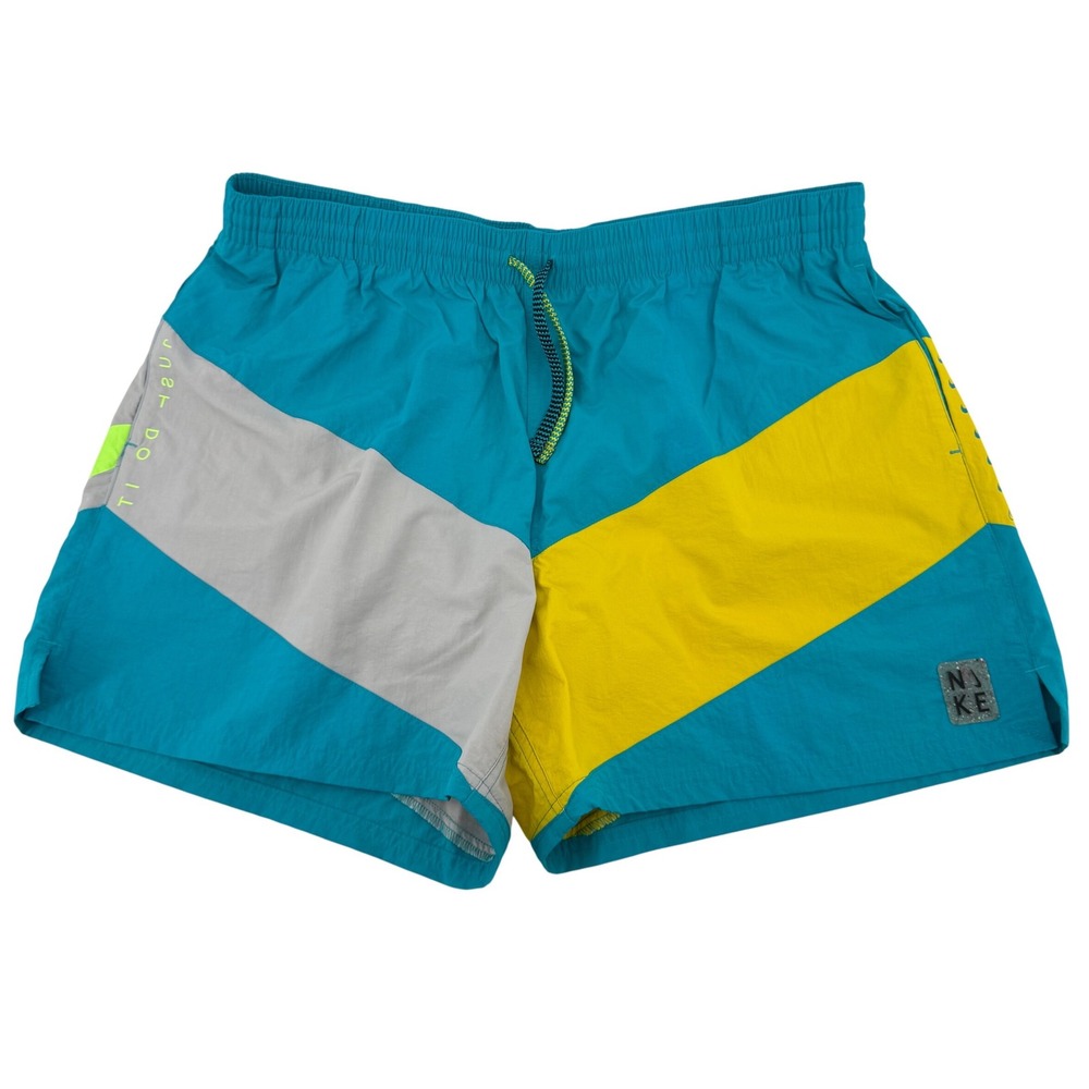 Nike Swim Trunks Men's‎ XXL Teal Yellow Colorblock Stripes NESSB638